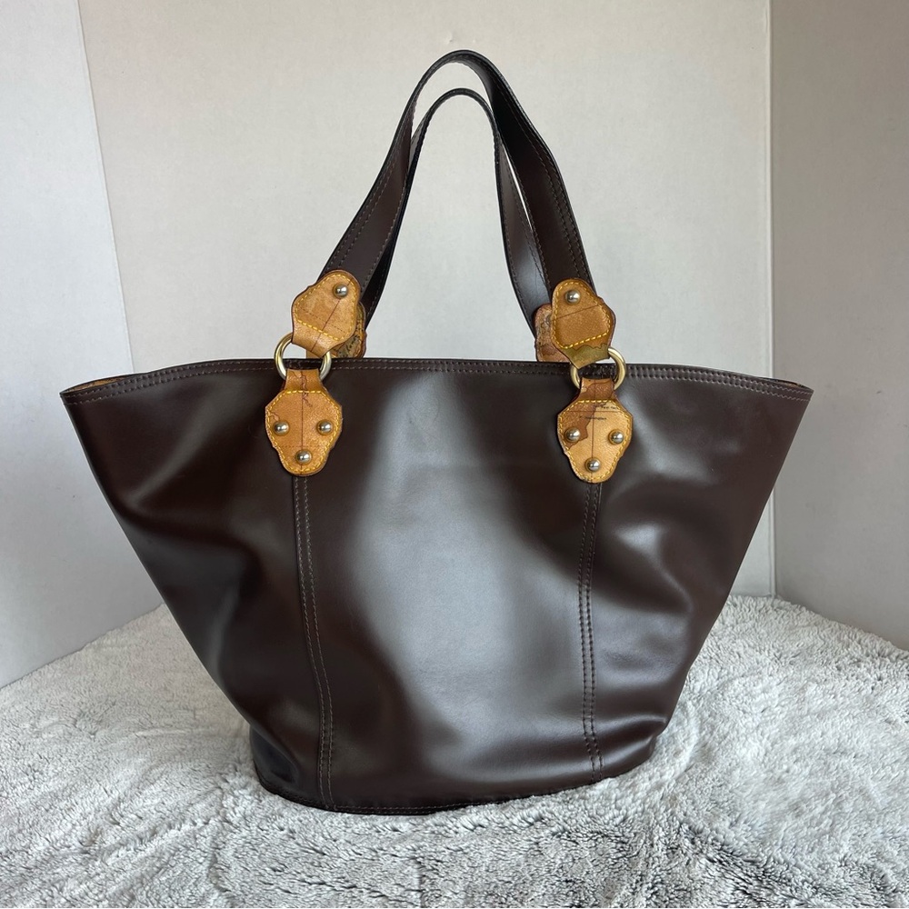 Alviero Martini 1a Classe Brown Leather Natural Shopper Tote